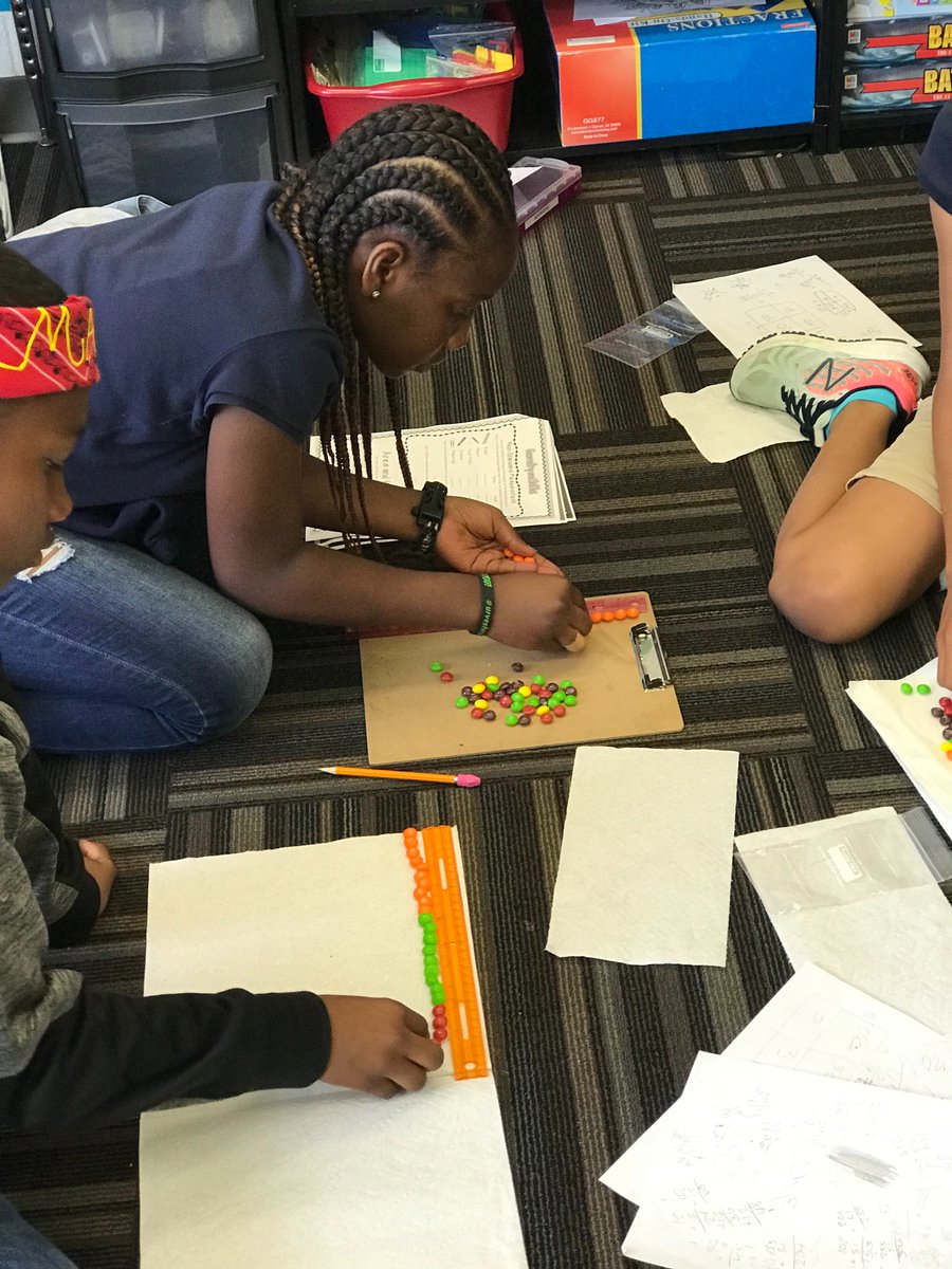 TinaVester4's tweet photo. After a long week of testing we pushed all the desk to the side and did skittle math!  As I sat on my beanbag observing I realized I need more of push the desk away and get in the floor next year!  #KidsDeserveIt   #urvestersbest https://t.co/uSiNTq1zCP
