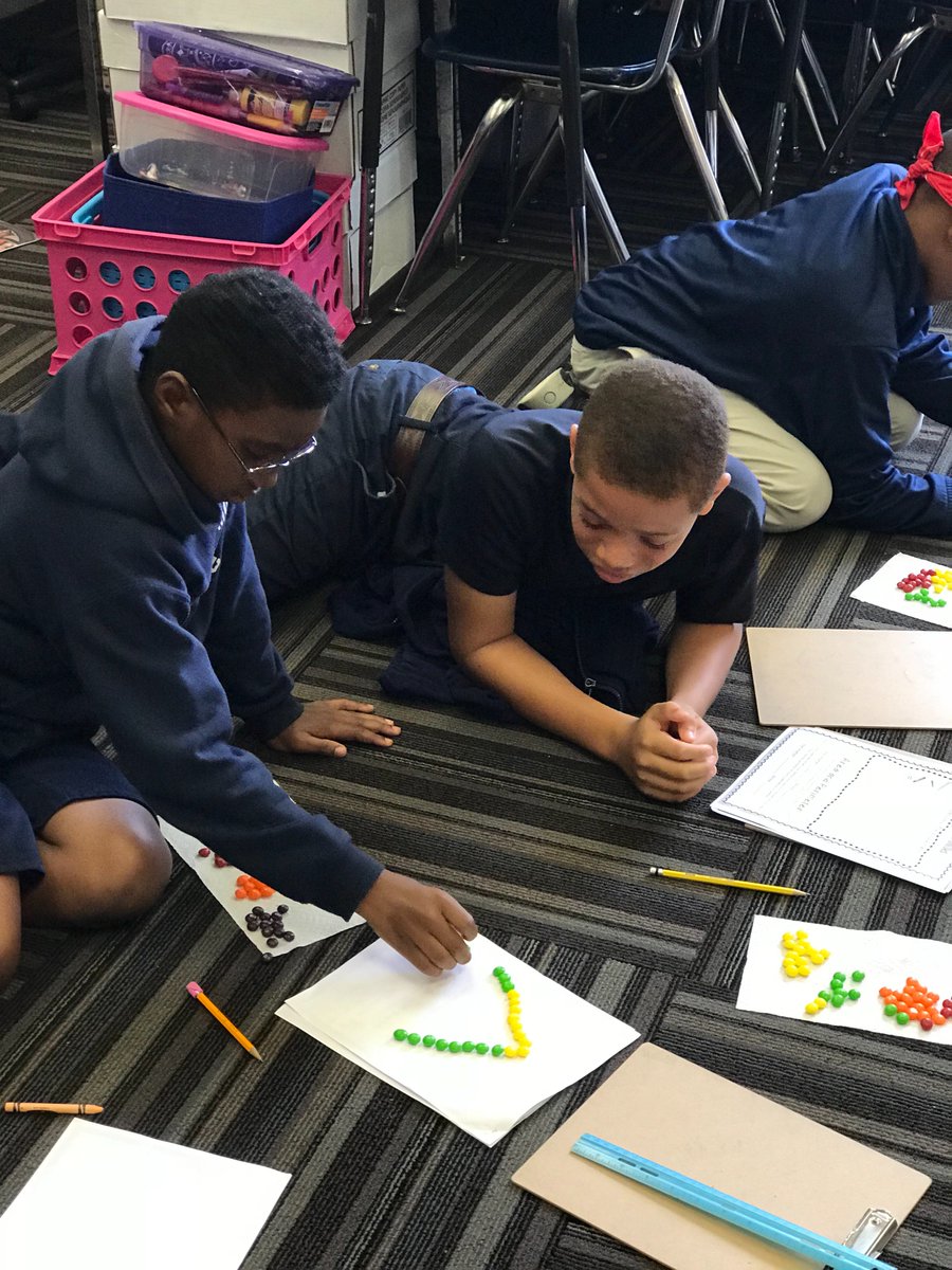 TinaVester4's tweet photo. After a long week of testing we pushed all the desk to the side and did skittle math!  As I sat on my beanbag observing I realized I need more of push the desk away and get in the floor next year!  #KidsDeserveIt   #urvestersbest https://t.co/uSiNTq1zCP