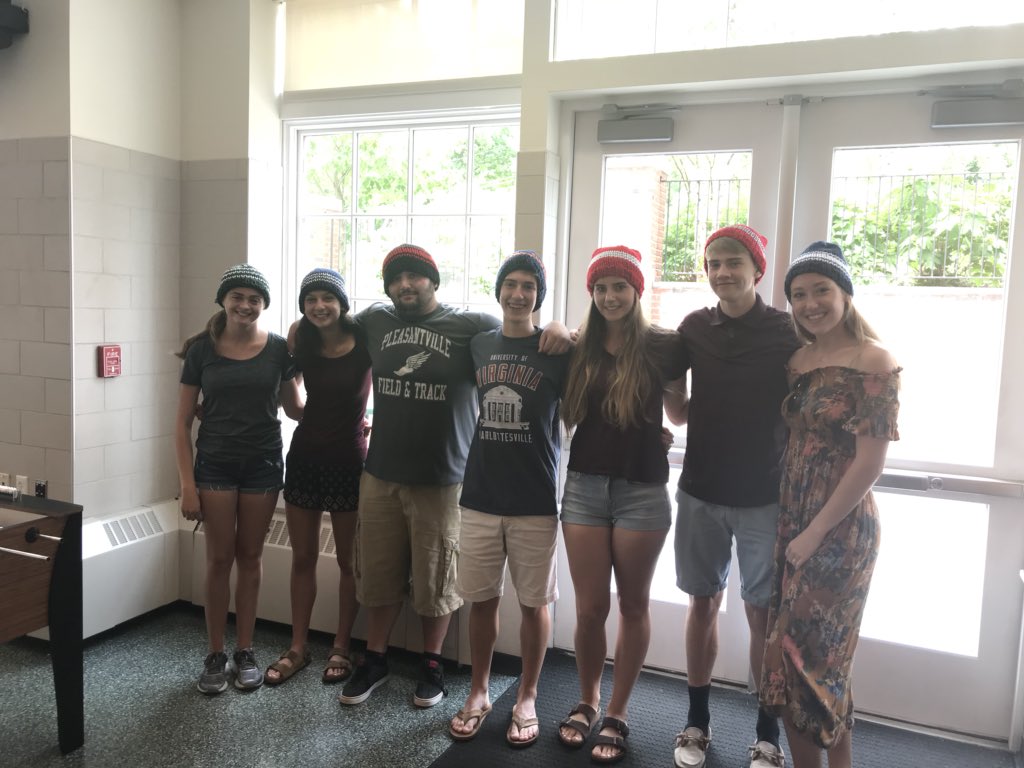 MissAPville's tweet image. Track and Field seniors at the end of season BBQ with their college color knitted hats. Miss you already 😢 #GoPanthers