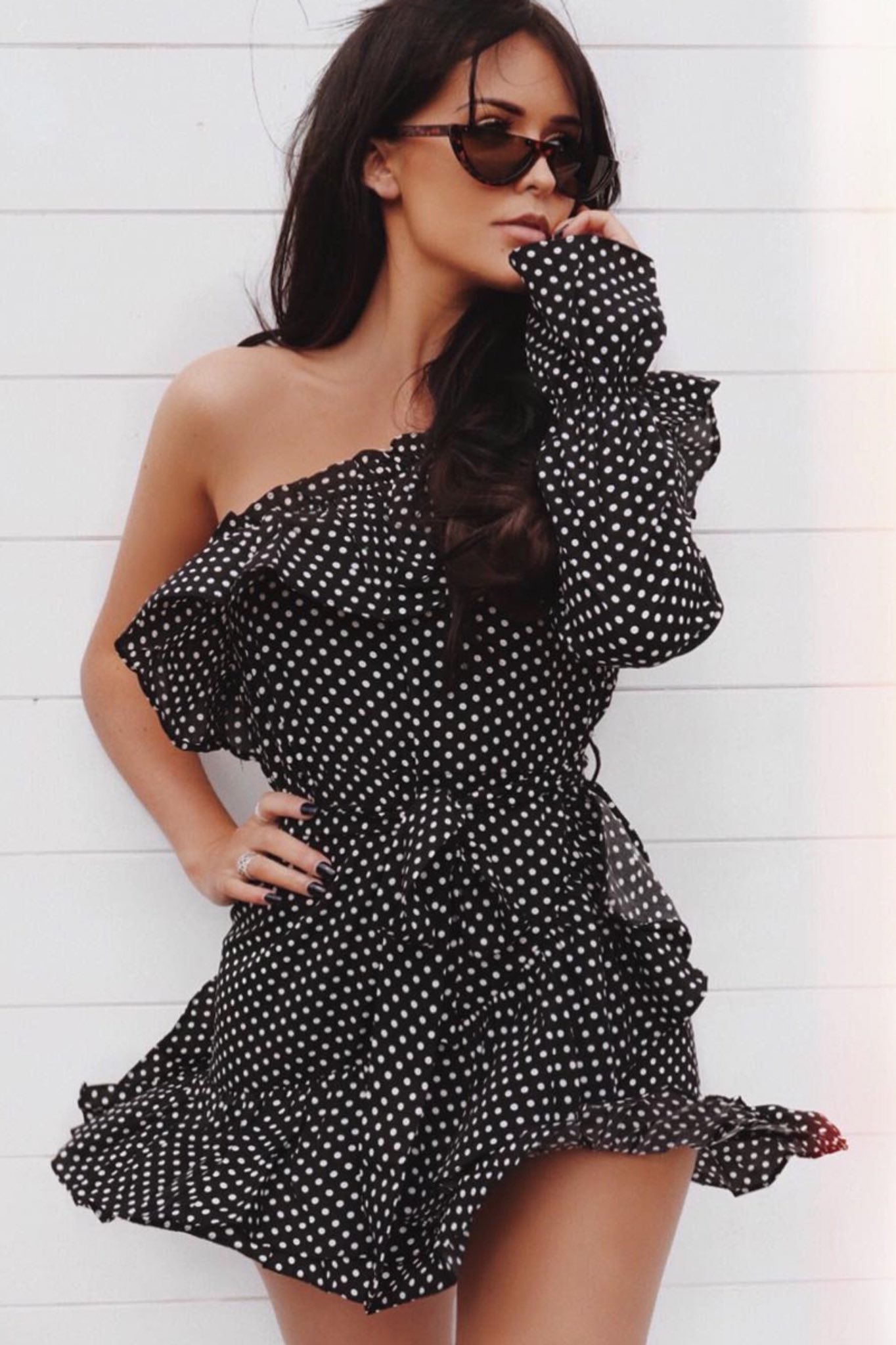 One shoulder spotty shop dress