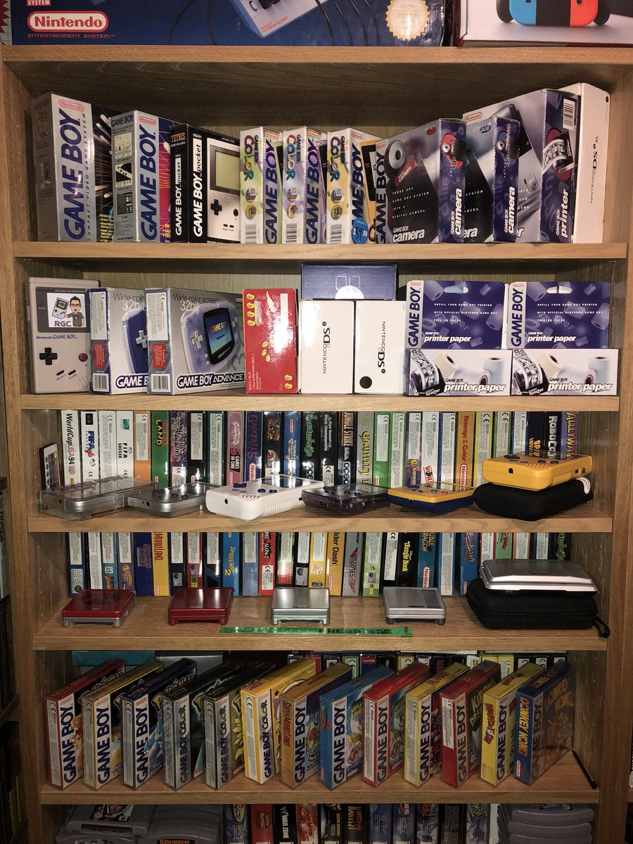 RetroGamersClub's tweet photo. Bored on a Saturday night watching the kids play @FortniteGame lol. I thought it would be good to see how you display your boxed #Gameboy stuff as I am seriously running out of space 🤔 Share some photos guys👍 #retrogaming #retrogamer #needmorespace #collectionproblems 😜 https://t.co/dRvYNjZNZT