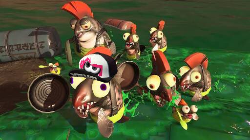 SplaToomlp's tweet image. こいつは「イキャッピー」。アタマのギアに擬態するができ、またそれを敵やモノに投げることで「キャプチャー」することができるぞ。強い相手やステージギミックをキャプチャーして、試合を有利に進めよう。