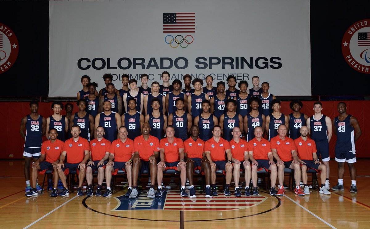Group photo from the #USABMU18 Training Camp where our very own @OliverWDrake is serving as a court coach.