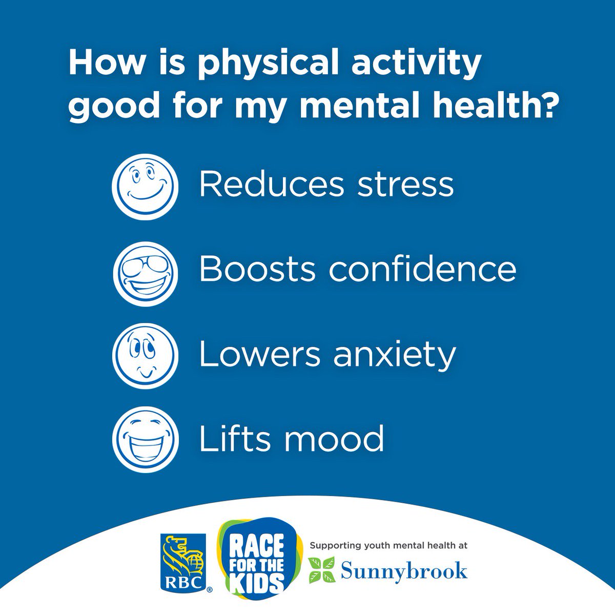 Today is National Health & Fitness Day! Improve your mental health through physical activity. #RBCRaceForTheKids #WhyIRunTO #FittestNation