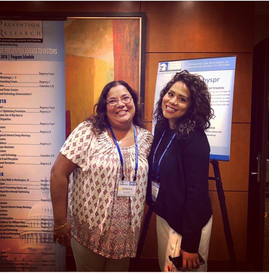 SRCDLatinx's tweet photo. @SRCDLatino Caucus executive board members at SPR! Dr. Ximena Franco & Dr. Daisy Camacho-Thompson (right) #whyspr #LatinoPsychology #SPR2018 #societyforpreventionresearch #sprconf18 https://t.co/Qh1iq2LCcV