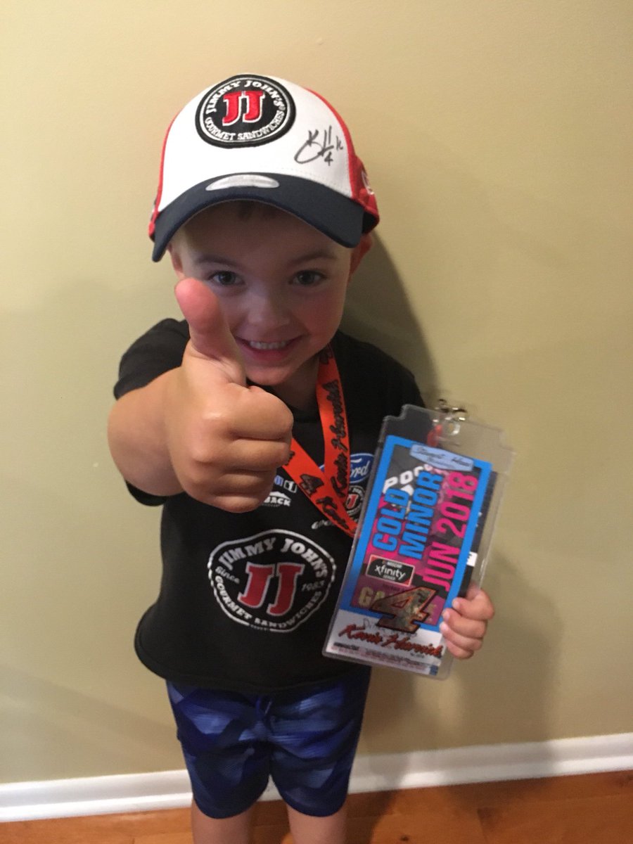 CMKummer's tweet photo. What a great surprise for Dillon @poconoraceway this weekend.  Not only did @KevinHarvick sign the hat but so did @KeelanHarvick!  Your biggest fan can’t thank you enough!  Good Luck tomorrow! @KummerElectric #Busch4TheWin #PoconoGreen250 #firstnascarrace https://t.co/Fyln3yfh7o