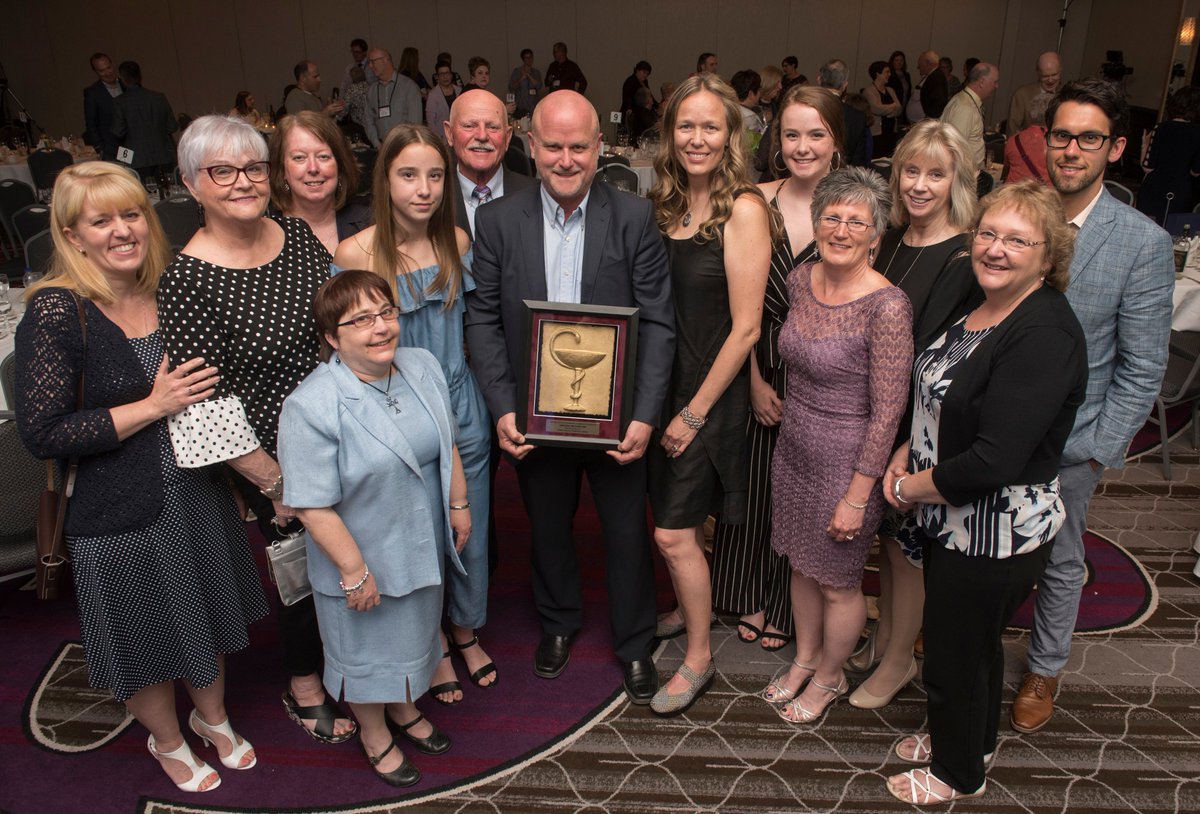 What a wonderful awards ceremony tonight! Congrats to our Bowl of Hygeia recipient Gregory MacFarlane of Nackawic, shown with his award &amp; with his family and colleagues from Ryan's Pharmacy and Medicine Shoppe/Fredericton Co-op (also family he says!) <a href="/gmacfarlane103/">Greg MacFarlane</a>  <a href="/danpike07/">Dan Pike</a>