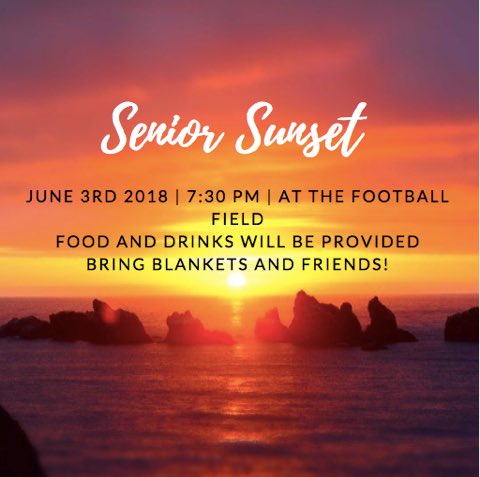 concordhigh18's tweet photo. Senior Sunset is tomorrow at 7:30! Be sure to come out for the last Senior event before we graduate! Bring yearbooks for your friends to sign as well! Food will be free! 🌅🎓 https://t.co/dRqYSzHD70