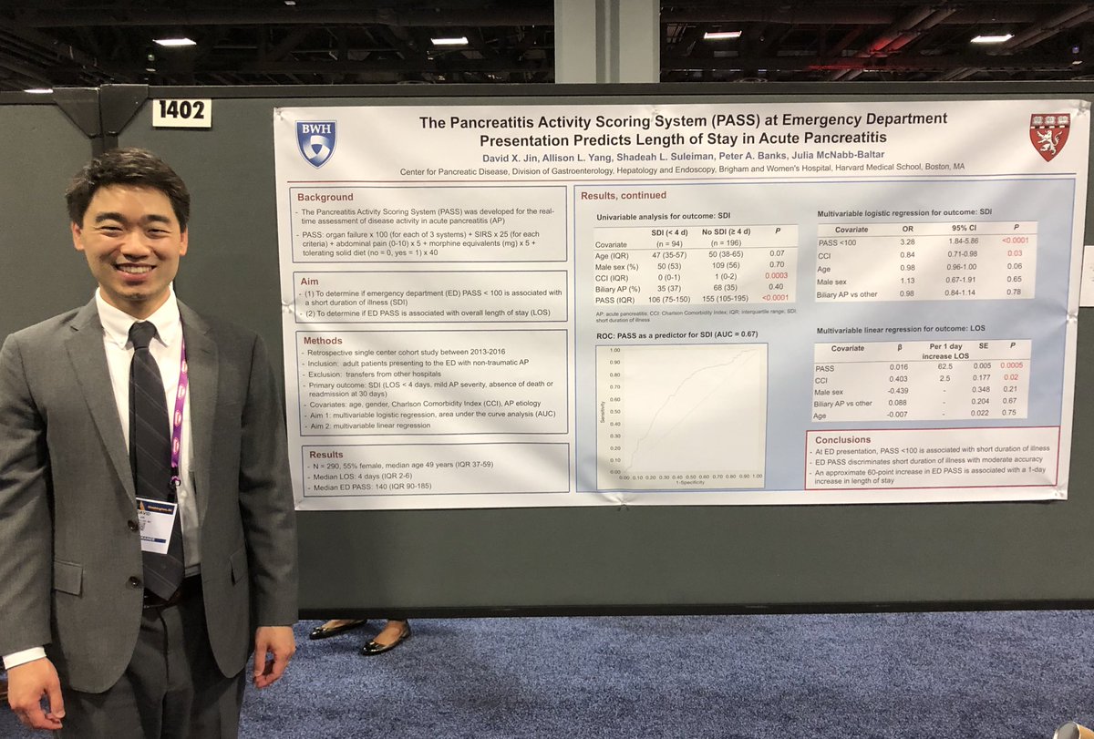 A new scoring system proposed by @DavidJinMD @AllisonYangMD and team from #BWHPancreas to predict severity and length of hospitalization for acute #pancreatitis. #BrighamGIatDDW18 #DDW18