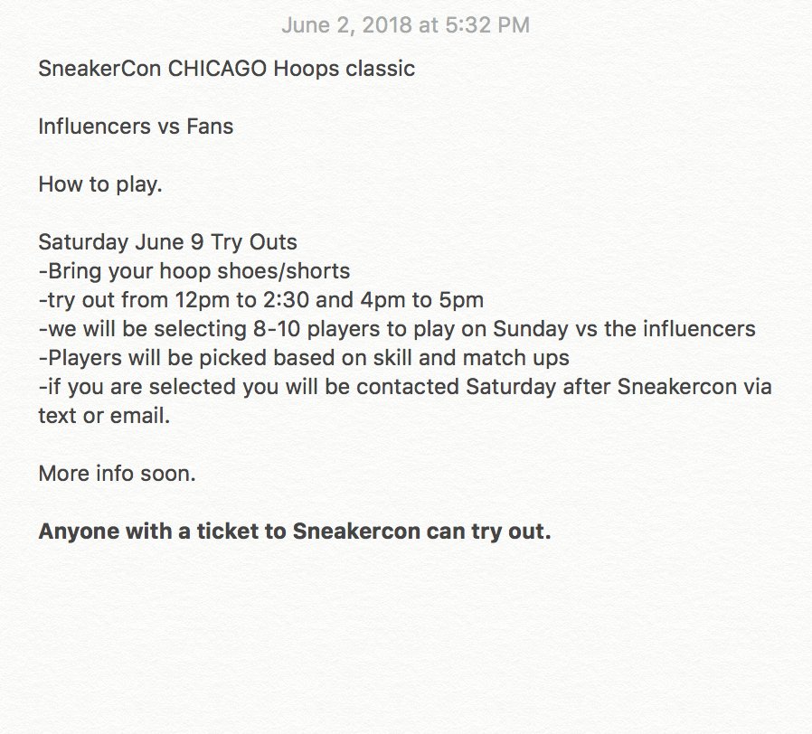 and now....Who wants to play in the first ever Influencers vs Fans <a href="/SneakerCon/">Sneaker Con</a> hoops classic in CHICAGO? Here is the run down. 

buy your tickets here: sneakercon.com