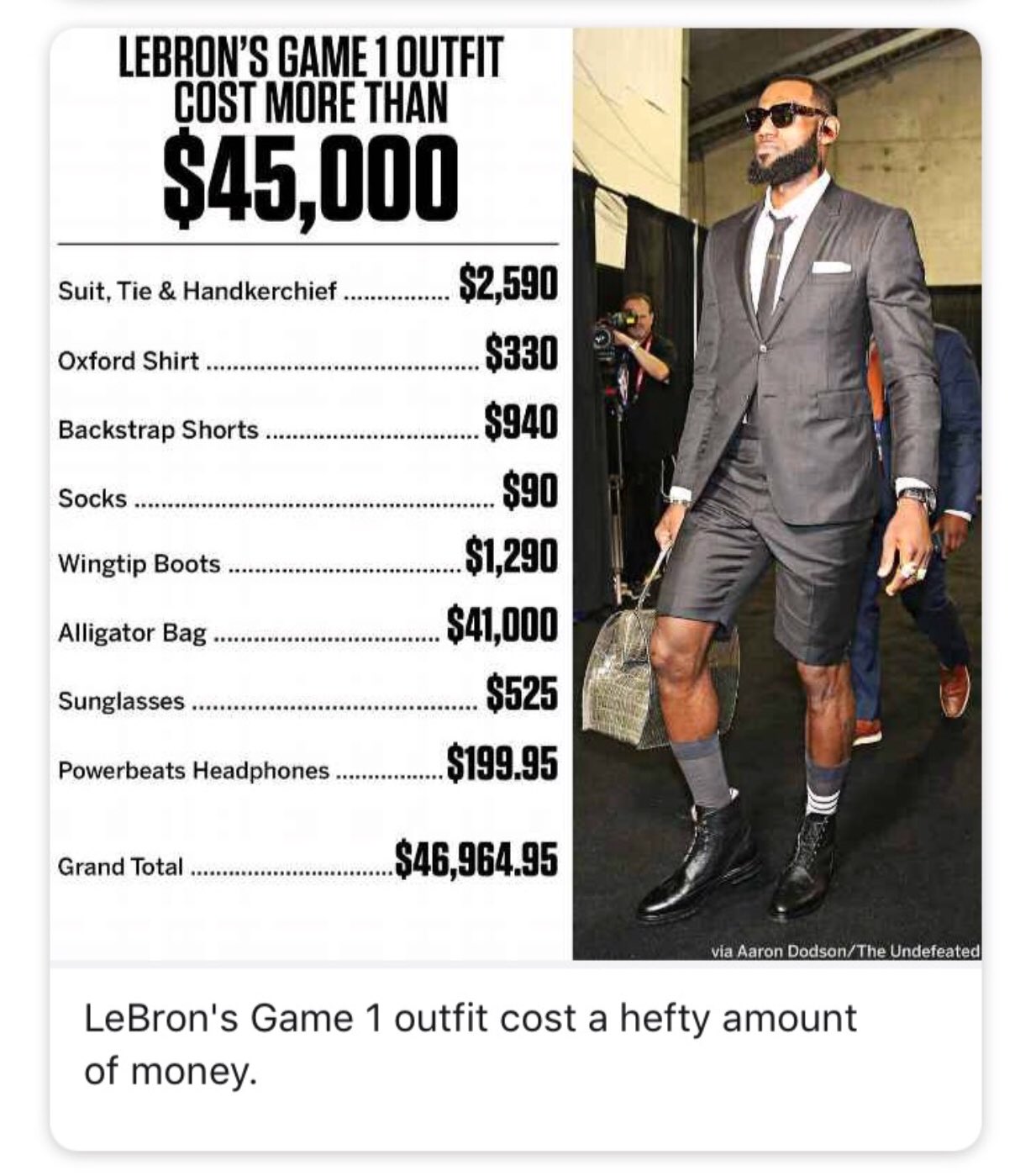 lebron outfit cost