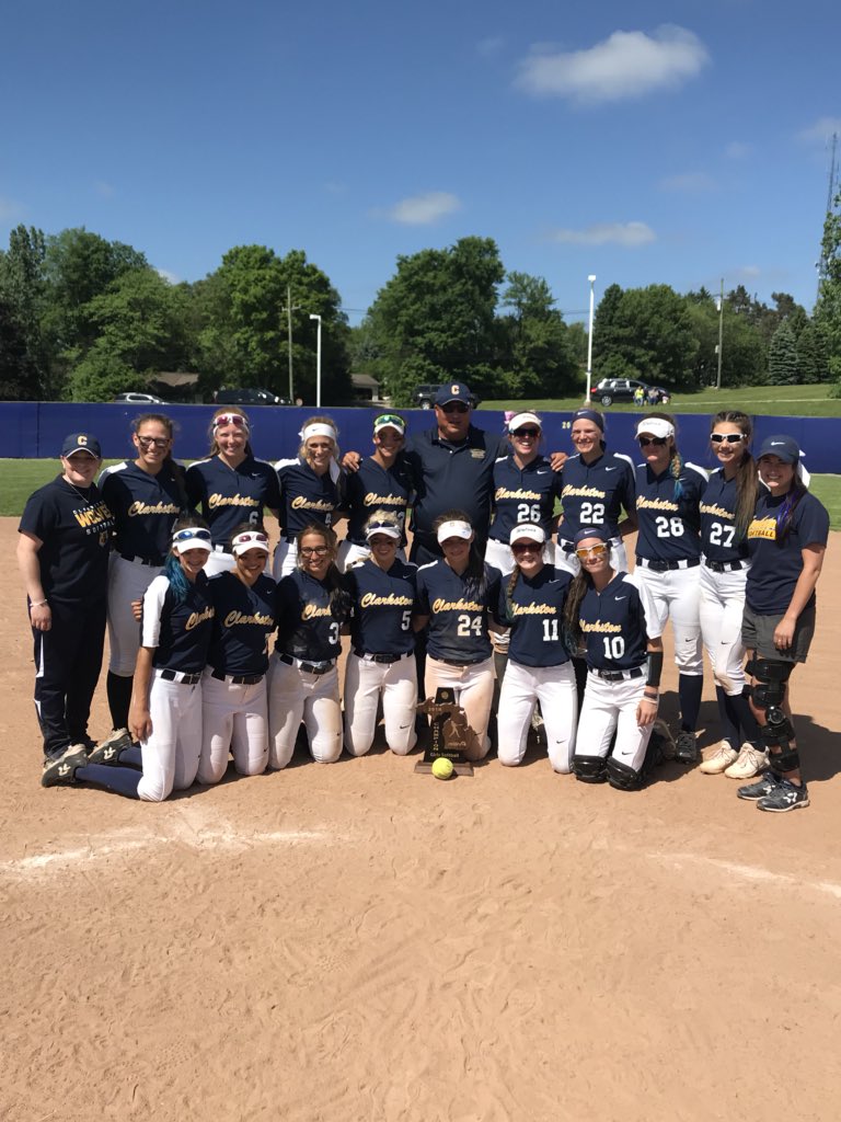 Clarkston Nation- Congratulations to CHS Varsity Softball team on winning the <a href="/MHSAA/">MHSAA</a> district today.  2-1 win over Oxford and 16-0 win over Waterford Kettering.  The girls move onto Regionals at Lake Orion next Saturday. 🏆🏆 #WolvesPride