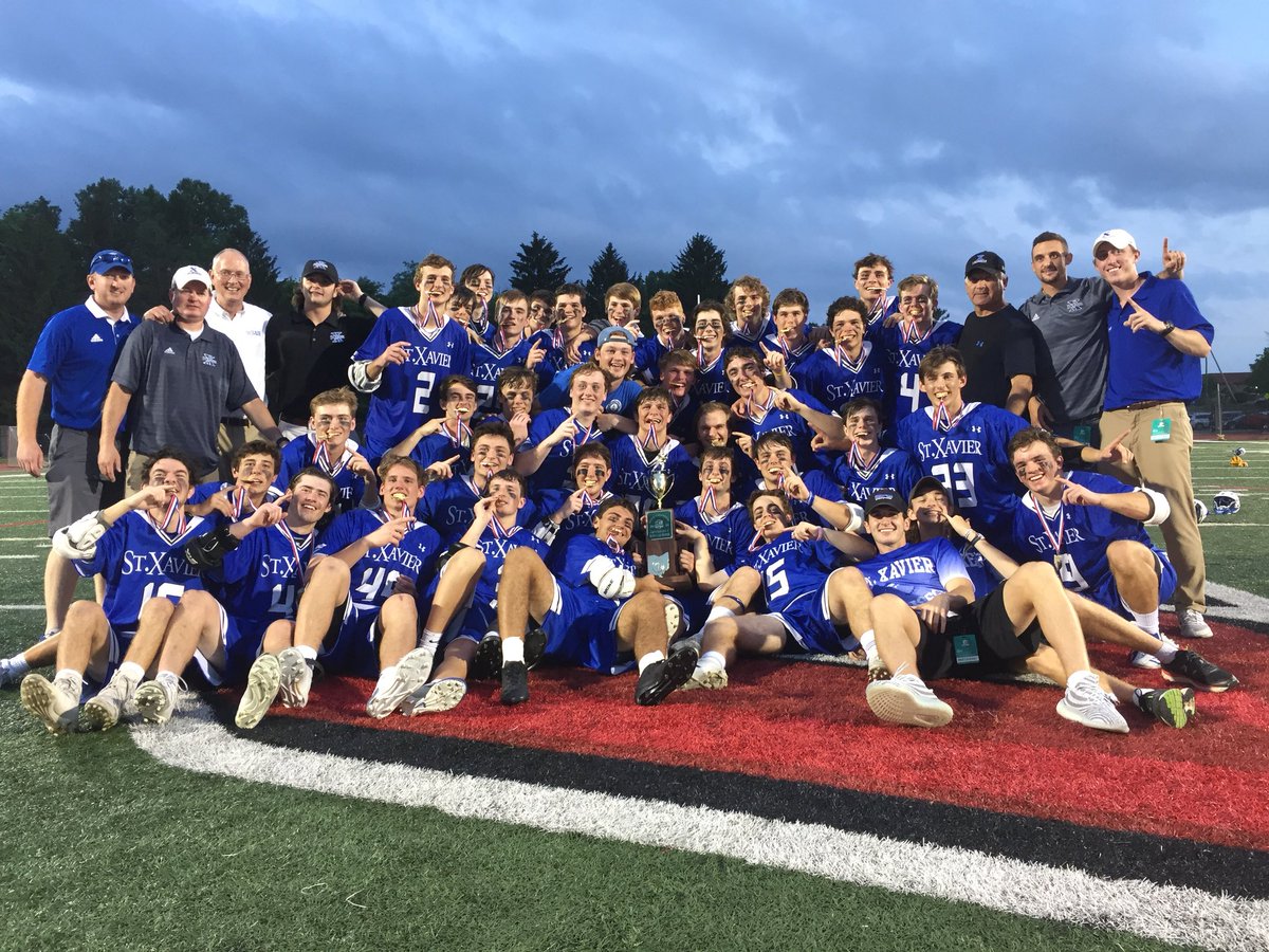 stxsports's tweet photo. OHSAA Div I Lacrosse State Champions 👇! @StXstix 

School’s 56th OHSAA State Title which ties them with St. Edwards for most all time in Ohio!

#gobombers✈️🔵⚪️ https://t.co/35ijQhH6z9