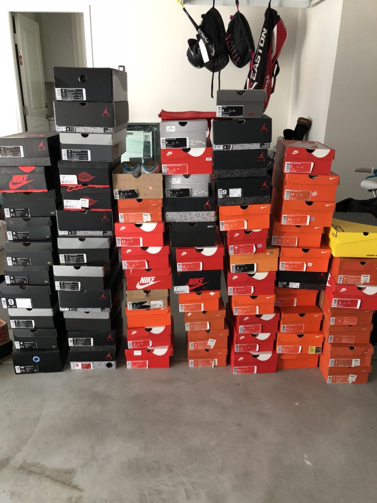 paymentschadder's tweet photo. Moving day as a shoe collector is for the birds! Got half of it over so far! Need more totes! Need a bigger closet! @nike #Nike #jordan #airjordan #collection #shoes #thisisonlyhalf #neverworn https://t.co/CTuJvIlxcx