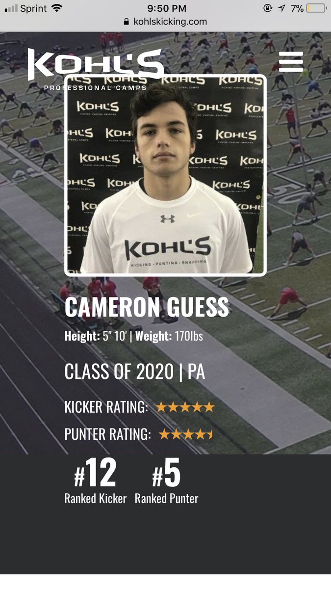 Camguess11's tweet photo. Blessed to receive my 5th ⭐️ in kicking and top 5 in punting!!!! 👀💯. Grind doesn’t stop tho.... #roadto1 @KohlsKicking @HKA_Tanalski @BVAFootball https://t.co/21efEJo0vp