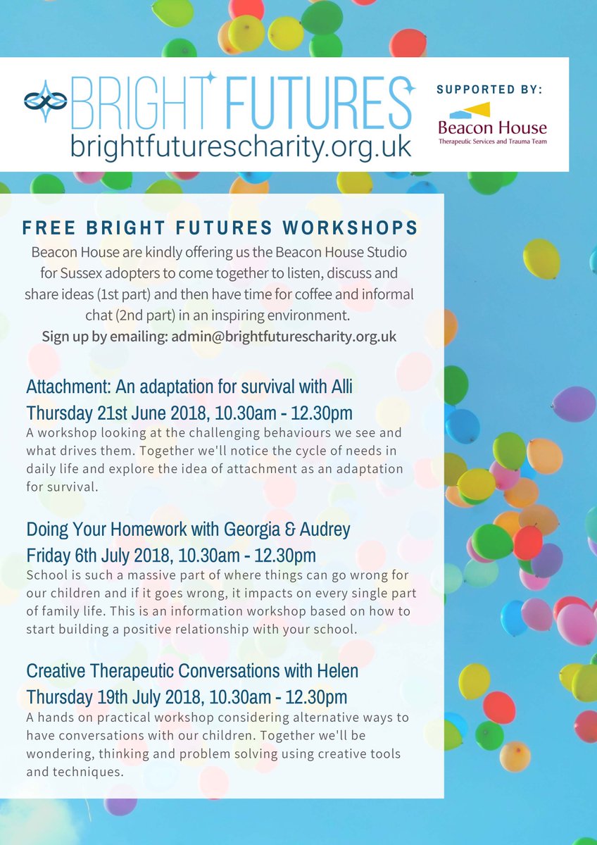 Admin_BrightF's tweet photo. We are pleased to announce that free support workshops are now available for #Sussex based adopters. We are supported in this by @BeaconHouseTeam who are kindly donating their Studio space. Email admin@brightfuturescharity.org.uk to book a place. https://t.co/ybHq997Hq9