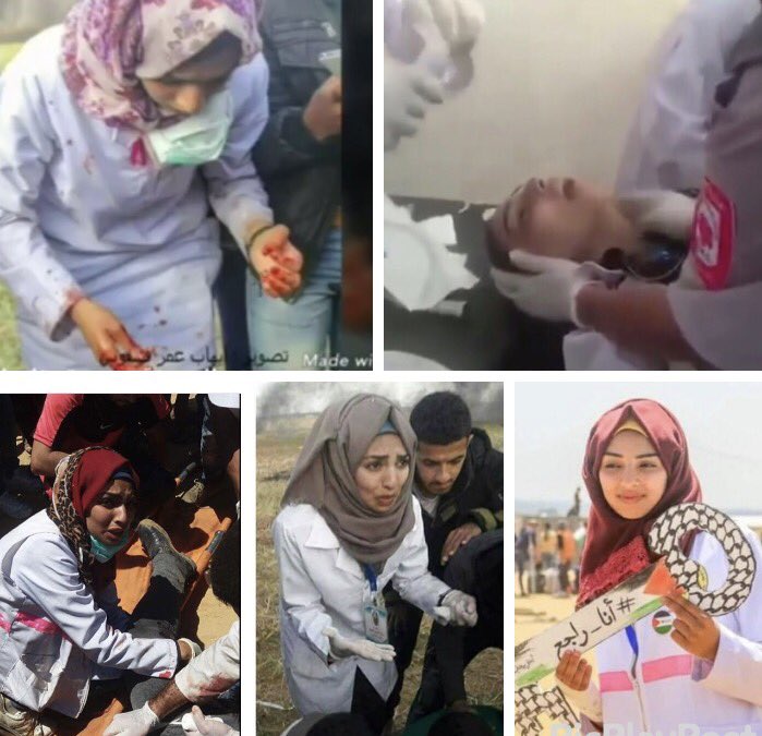 قضت حياتها القصيره في اسعاف الجرحى لكن لا أحد يعرفها لانها ليست دكتوره أصبحت #فاشنيستا تافهة!! إنها #رزان_النجار_شهيدة مسعفة فلسطينية متطوعة ميدانية لإسعاف الجرحى وناشطة مدافعة عن القضية الفلسطينية استشهدت برصاصة قناص إسرائيلي إخترقت صدرها عقب محاولة إنقاذه مصابين