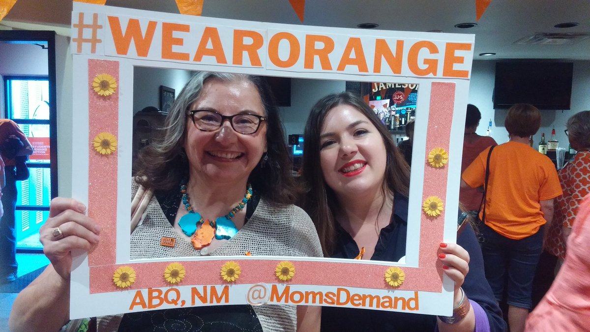 CherylHaase's tweet photo. Albuquerque, New Mexico @MomsDemand volunteers are glad that @ASLforCongress is a #Gunsense candidate and came to our #WearOrange event tonight. #nmleg #nmpol https://t.co/W0DTRgeWqr