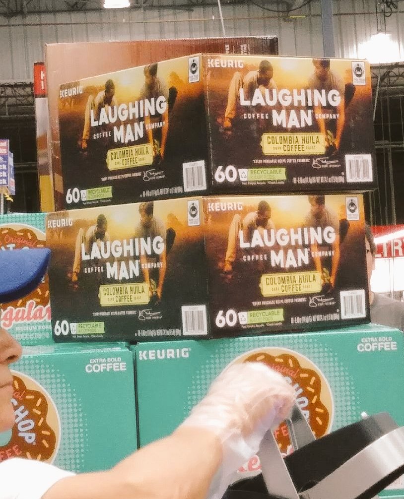 RAMEKEGA's tweet photo. They had @RealHughJackman @laughingmanco coffee samples out &amp; we couldn't resist. Kept going back individually &amp; then again, pretending there was someone asking us to get them one! #SorryNotSorry #pickerupper 😊 https://t.co/ipFWJA7oY4