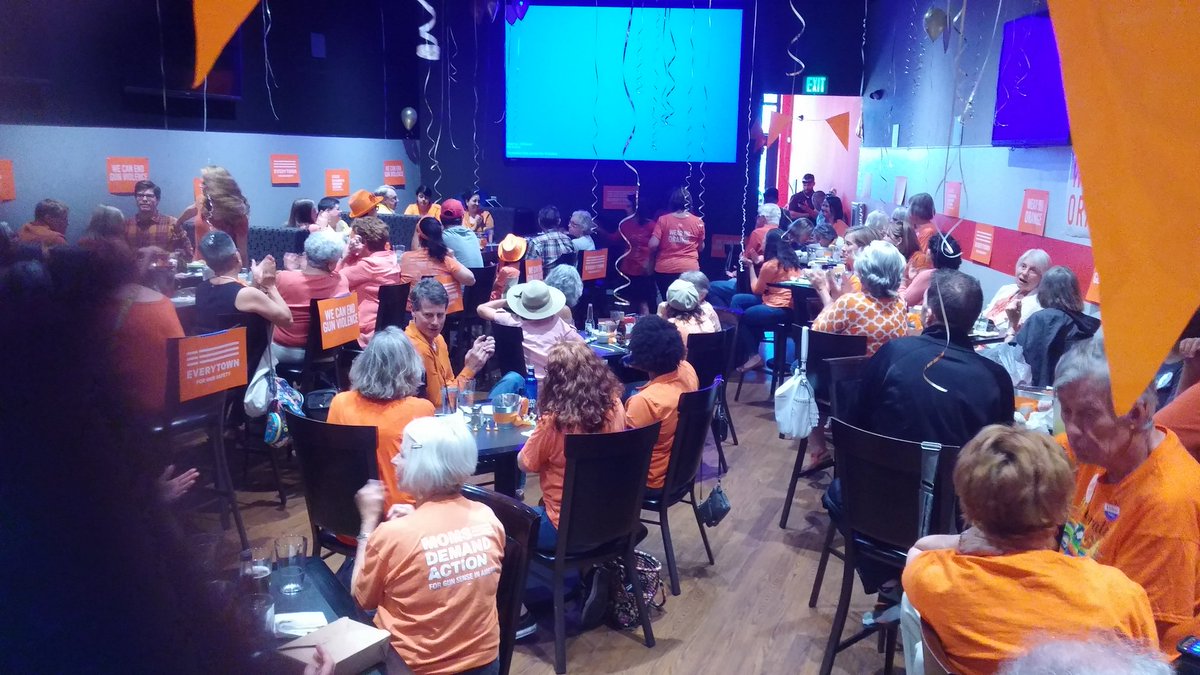 CherylHaase's tweet photo. Such a huge turn-out at our Albuquerque, New Mexico @MomsDemand #WearOrange event tonight that we ran out of sign-in sheets! #nmpol #nmleg https://t.co/mI4i8u5ZS5