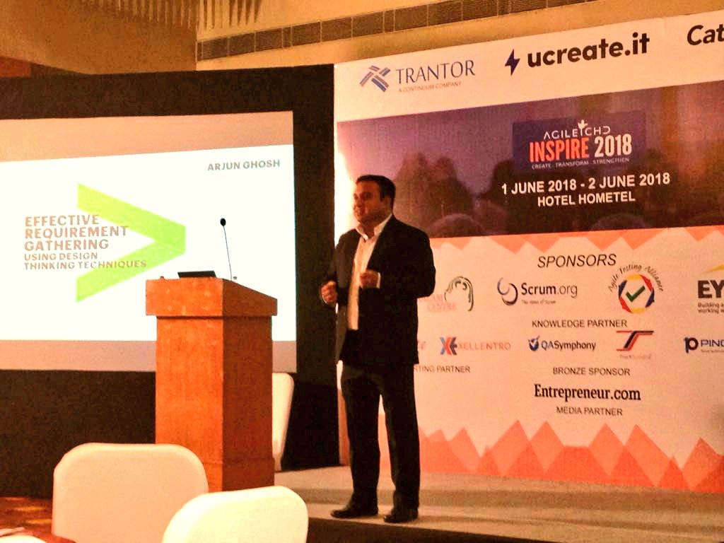 arjunghosh's tweet image. My talk on #Effective #Requirement gathering using #DesignThinking techniques at @agilechd #INSPIRE2018 Day2 event as part of @AccentureIndia&apos;s #Agile #COE team.
Thanks to organisers @agilitywins, @ParitoshAg, Rakesh for such a fantastic #Conference!
#Agile #Scrum #India #Speaker
