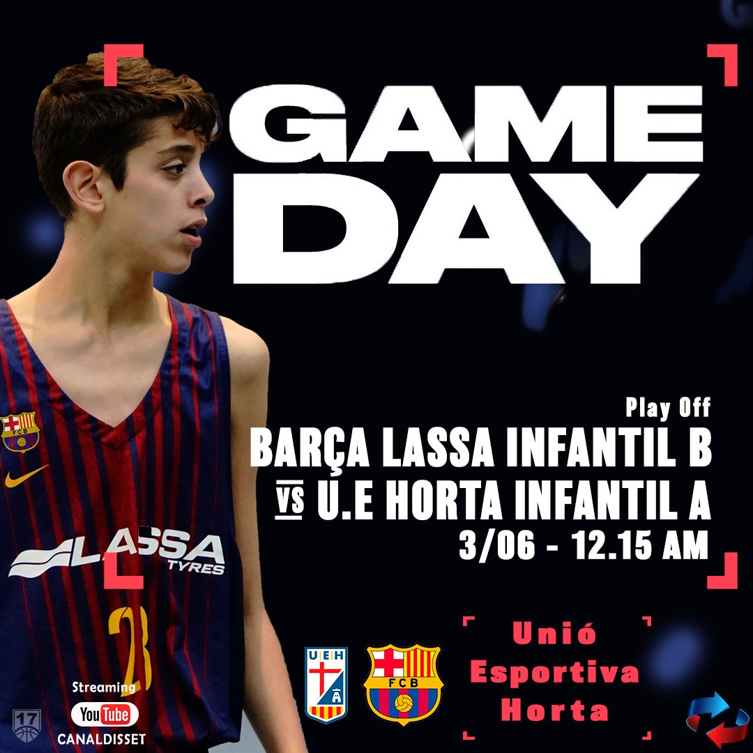 CanalDisset's tweet photo. 🏀 Dia de Partit!
 🆚 @UEHorta Inf A  / @fcbbasket Inf B
📅 12:15h 
🏆 @FCBQ | 2on partit Play Off
📍 U.E Horta
🎥 @canaldisset (Streaming)

👉subscriure't i t avisarem quan comenci el partit
🎦🔴https://t.co/eaU4SEKQ7x 

🔵🔴#ForçaBarça! #FCBInfantilB https://t.co/fJwsrYMhoO