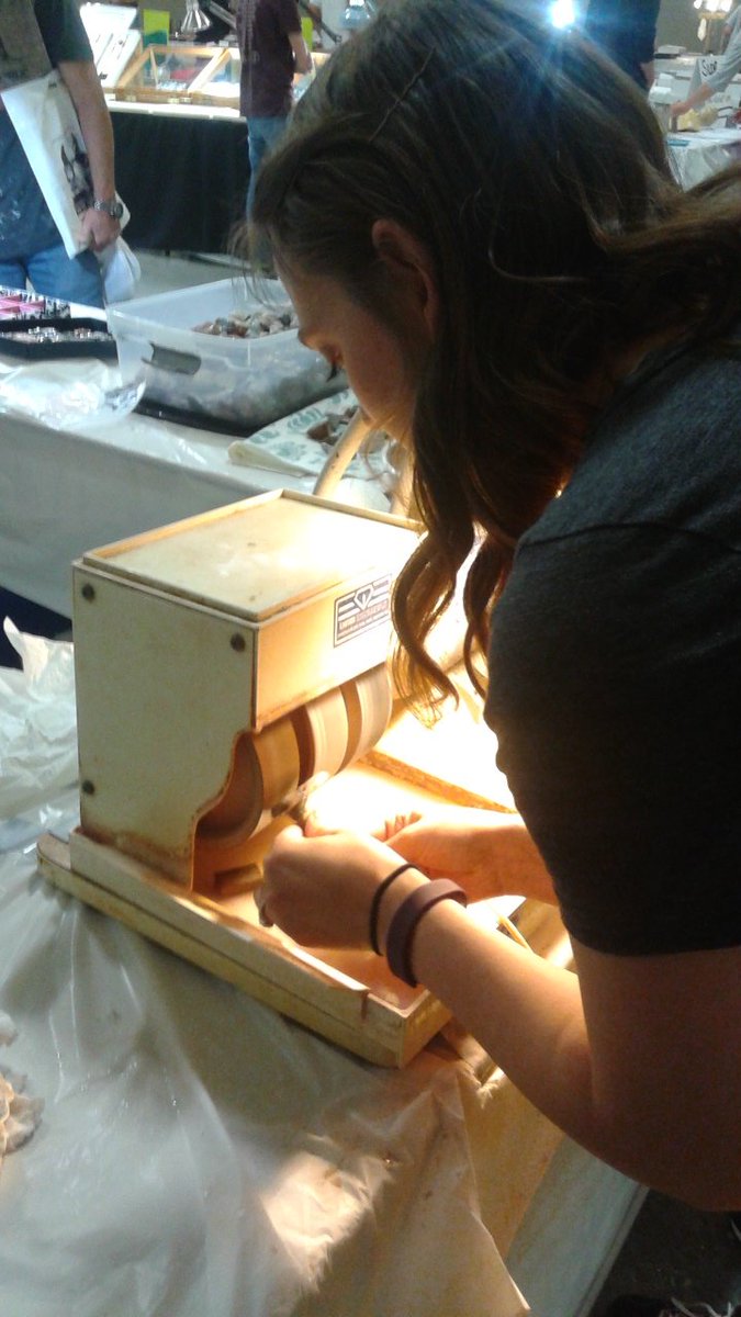 The aggie geologist found a rock and gem show where she learned to cut a cabochon from other mineral enthusiasts.
