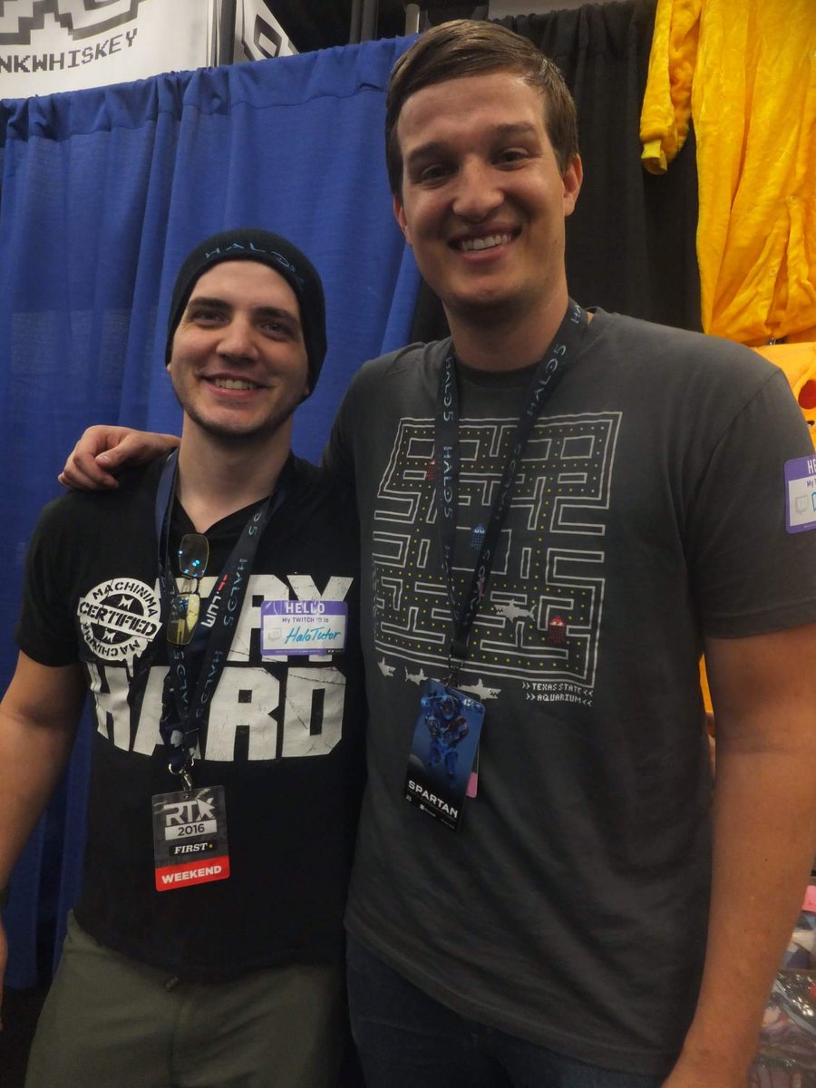 HaloTutor's tweet photo. Hard to believe not only did @ducain23 & I go to the SAME SCHOOL but graduated A YEAR APART! #RTX2016 #HaloJunkie https://t.co/30xJ9YHJs2