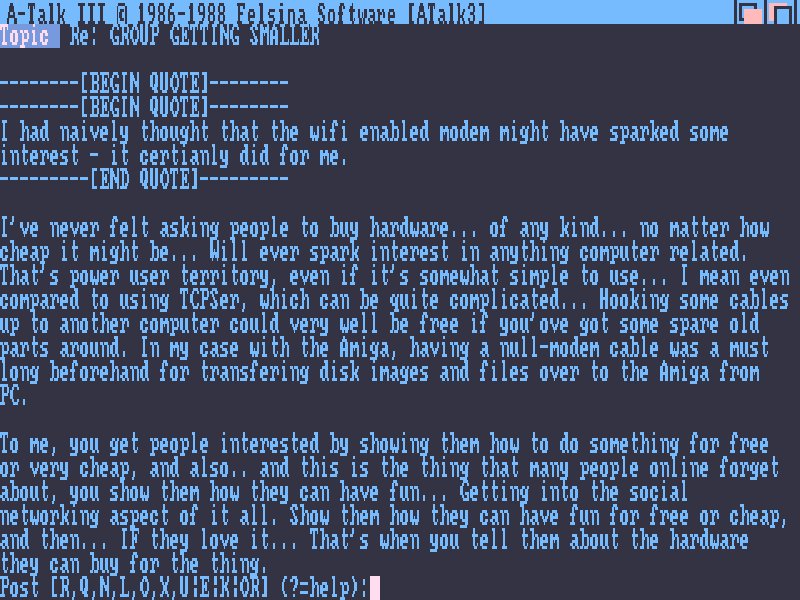 #BBS ing some words of wisdom on #DuraEuropos. A fine little #AppleII bulletin board I've been connecting to for awhile now on my #Amiga. We don't need no wi-fi modems here!