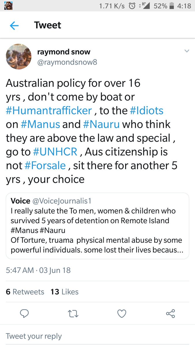 VoiceJournalis1's tweet photo. No one is above the Law.
But can someone explain the law or policy who treat people differently. We came under same policy, in same boat,on same date while some are free in Australia from five years,and we are in remote island #Manus &amp; #Nauru
Why!!!!!!! https://t.co/KpP2ZZdZ6B