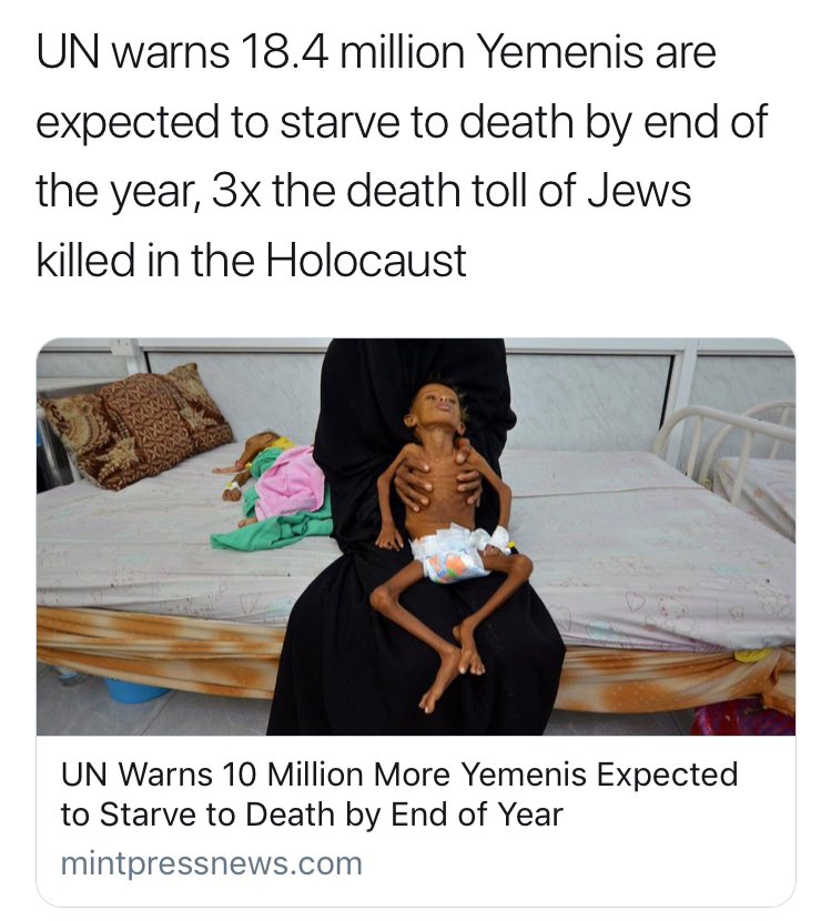 AmirAminiMD's tweet photo. In case you missed this: America is assisting Saudi Arabia to murder 3x more civilians in Yemen this year than Nazis killed Jews in the Holocaust. This isn’t me saying this, the UNITED NATIONS is.
This is why the world thinks America is the biggest threat to world peace. I agree. https://t.co/kOKnCF6mHq