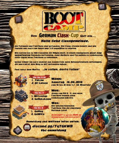 Es ist Zeit!

Zeit für das mittlerweile dritte GCC-Bootcamp.
Der Termin entstand diesmal ohne große Abstimmung, sondern durch Absprache mit unseren Tutoren.

Am Samstag, dem 16 Juni ist es nun wieder soweit!

Bis dahin, 
Clash On!

#GCC #Bootcamp #ClashOfClans