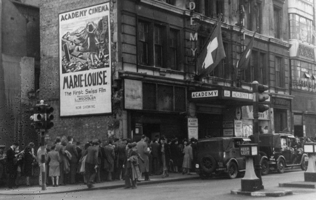 The Academy Cinema - Oxford Street, London - c.1945 and 2nd April 1986. Evening of the closing day via:  https://www.flickr.com/photos/oldcinemaphotos/