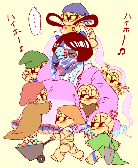 しぇりさん【@baroque_diva】より「7人のこびと的な、わらわらいるバランスくん(小)」で描かせていただきました!白雪姫ならぬ織姫ガルさんにわらわらしてもらいました。 