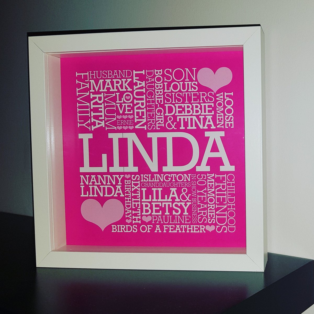 allstargraffix's tweet photo. This frame was desiged for the lovely @LindaRobson58 as a gift from her childhood friend @frankielilylola her 60th birthday. #personalisedframes #60thbirthday #50yearsinshowbusiness #birdsofafeather #loosewomen #tvpresenter #actress #memories #keepsakeframe #personalisedgift https://t.co/eipQjrbAWS