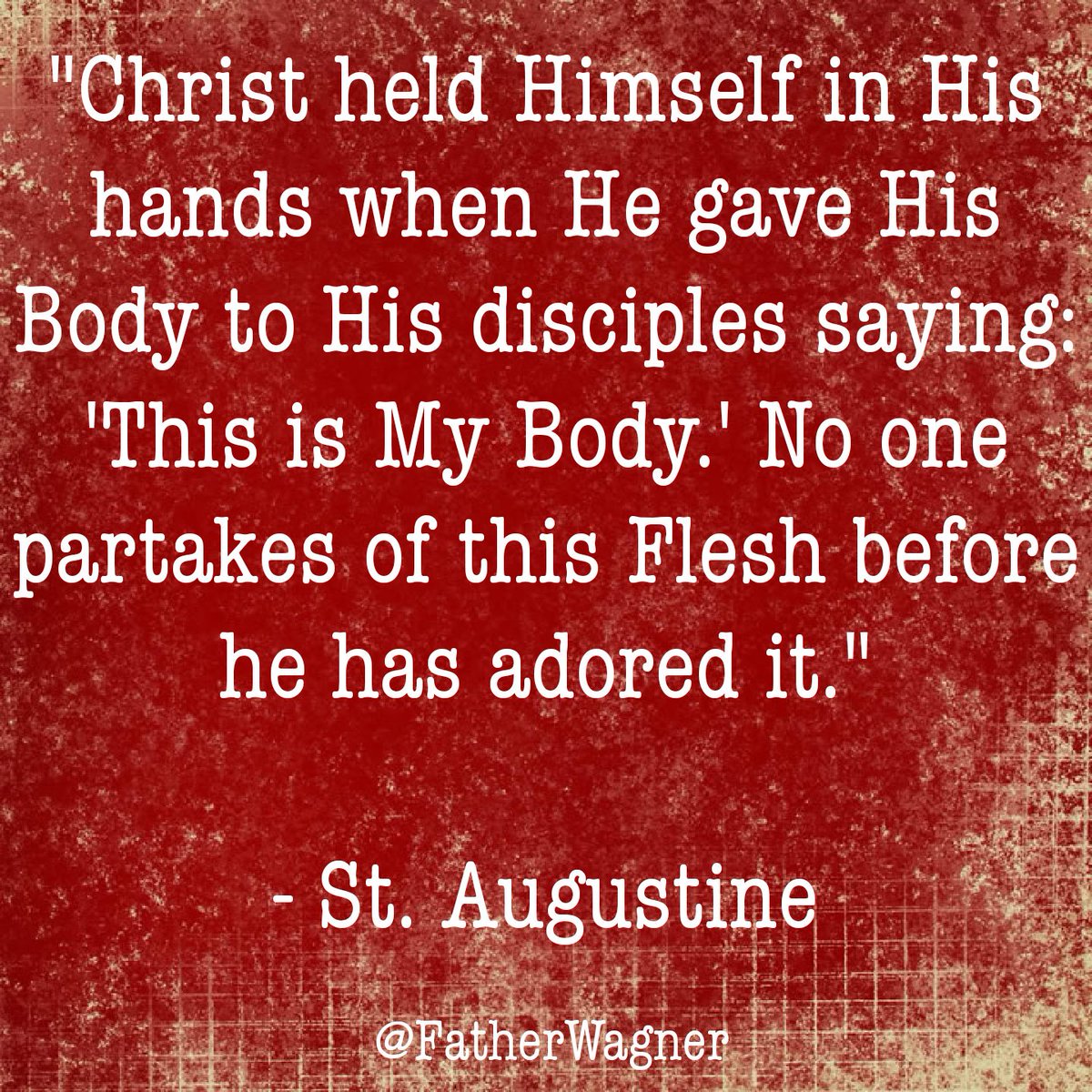 "Christ held Himself in His hands when He gave His Body to His disciples saying: 'This is My Body.' No one partakes of this Flesh before he has adored it."

- St. Augustine

#Catholic #Eucharist #saints