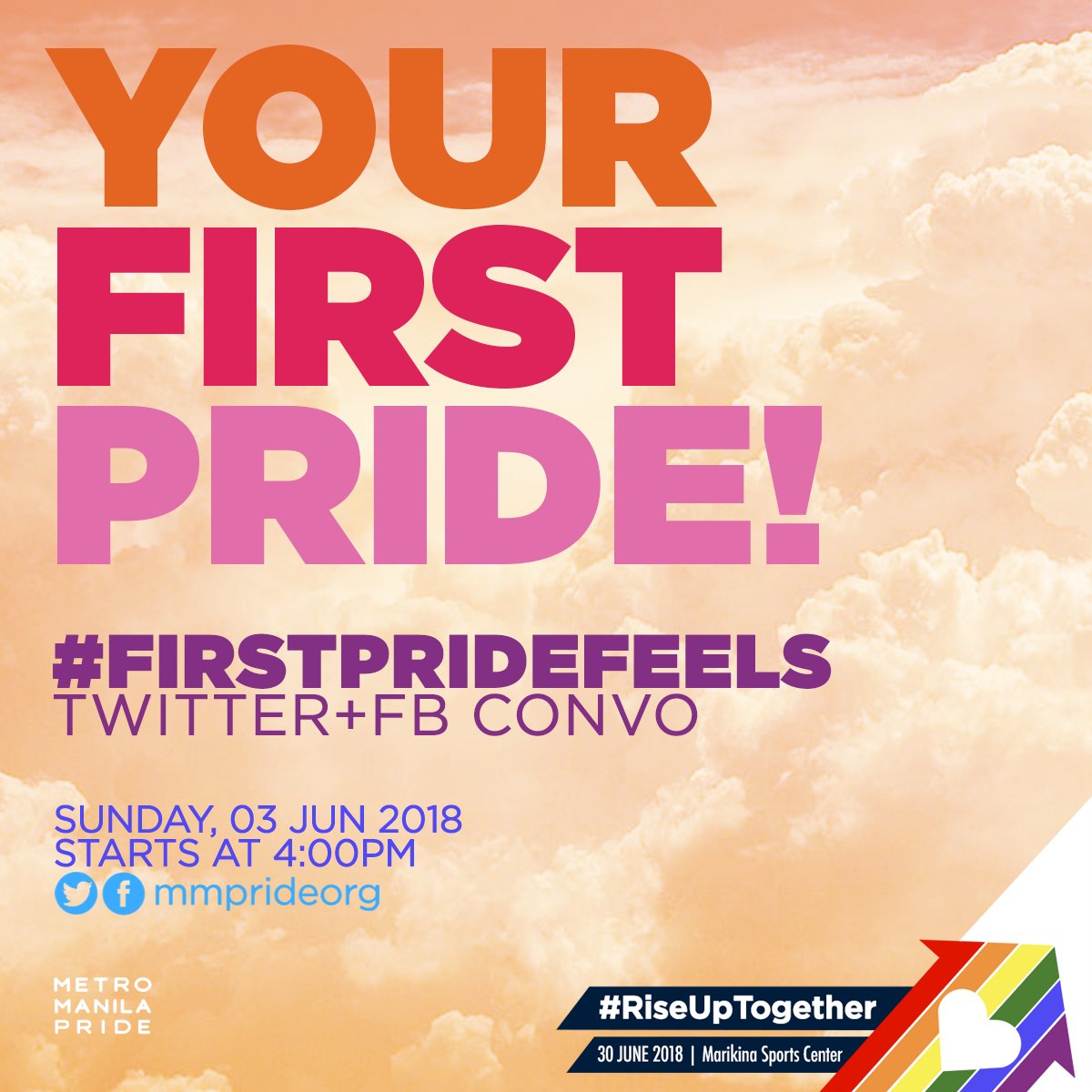 mmprideorg's tweet photo. Welcome to the #FirstPrideFeels convo, mga mahal! 🌈🌈🌈
This afternoon let's talk about your experiences at the very first Pride you attended!
Masaya ba? Malungkot? Emotional?
TELL US E V E R Y T H I N G!
RT if you're joining us today! https://t.co/qGfIKZ8PLj