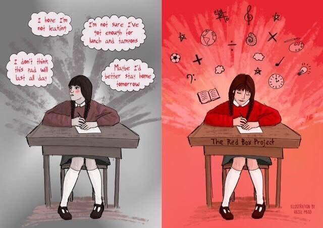 RedBoxHitchin's tweet image. This amazing piece of art sums up the difference that your kindness makes to our young women ❤️ 

This week is a busy one for us as we are delivering boxes to two new schools! 

Find Hazel Mead on Instagram hazel.mead and Twitter @HazelMeadArt #periodpoverty #theredboxproject