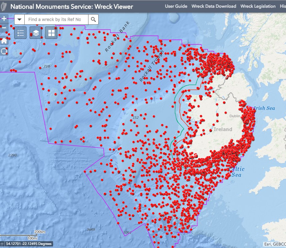 Excellent resource from @DeptAHG presenting the locations of thousands of #shipwrecks in Irish waters @MaREIcentre @ohaganam @vcummins24 @WAWHour @CorkHarbrHeritg @DeepMapsCork @ppgis dahg.maps.arcgis.com/apps/webappvie…