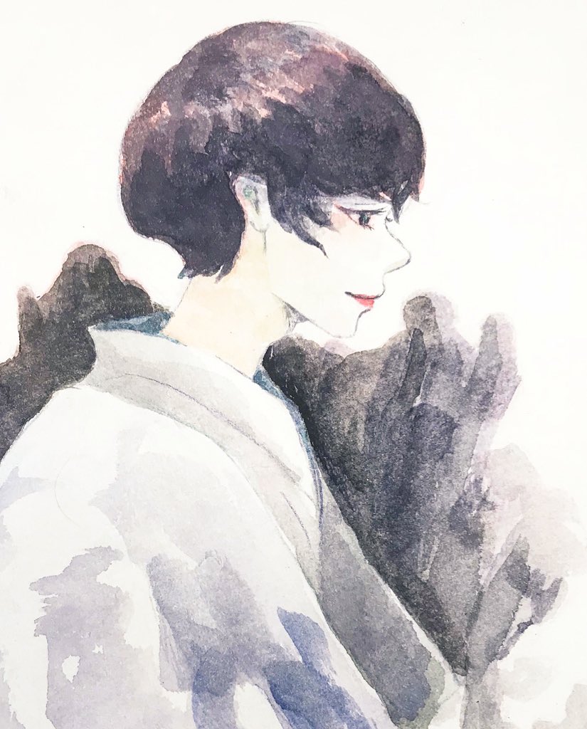 南瓜 涼しくなってほしいな イラスト アナログ 水彩 青年 横顔 着物 南瓜 涼しくなってほしいな イラスト アナログ 水彩 青年 横顔 着物
