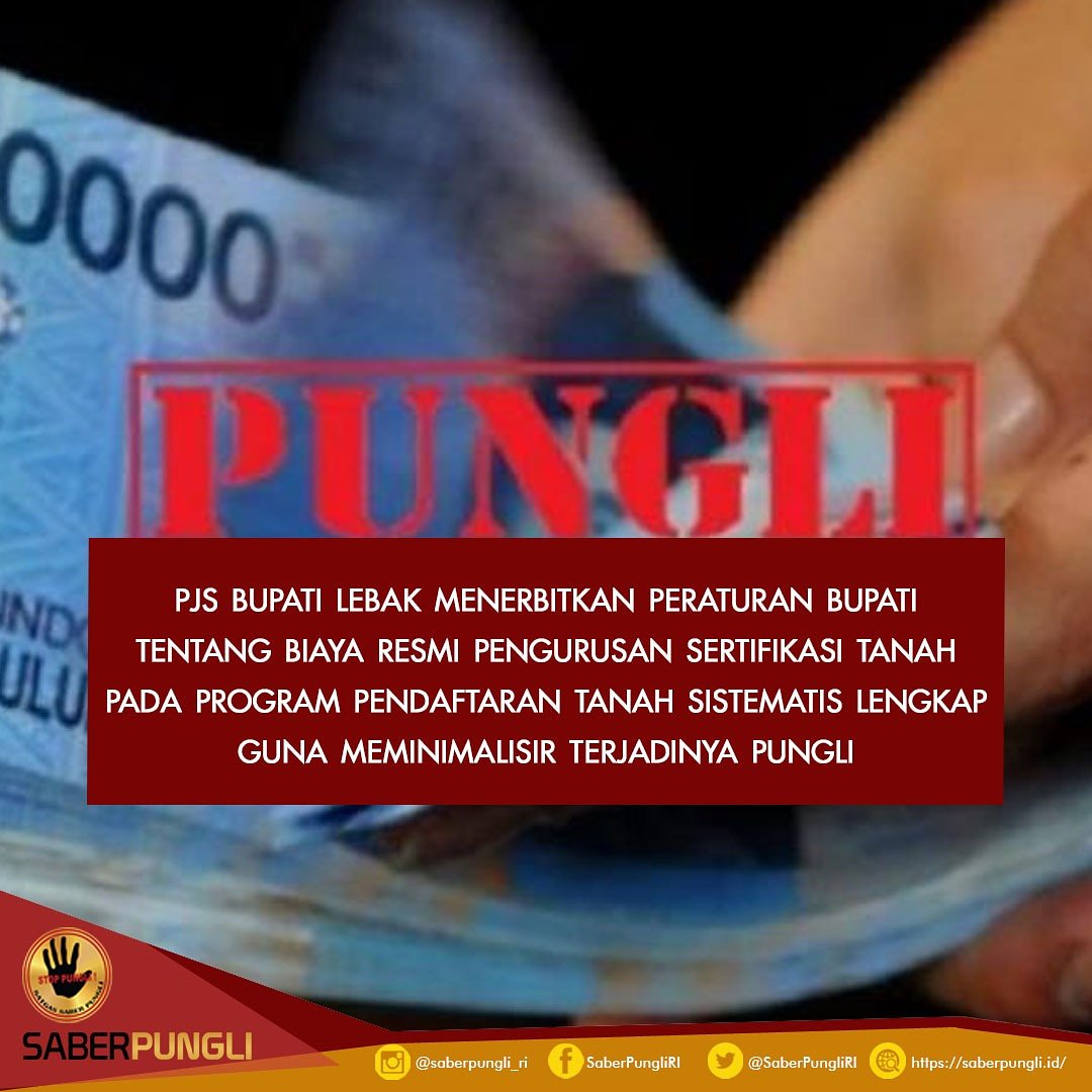 SaberPungliRI's tweet photo. Pjs Bupati Lebak, menerbitkan peraturan bupati (Perbup) tentang biaya resmi pengurusan sertifikasi tanah pada program Pendaftaran Tanah Sistematis Lengkap (PTSL) sebesar Rp150 ribu per bidang.
https://t.co/gtwmHYw6Qh
@PolhukamRI https://t.co/CvMubWoOLP