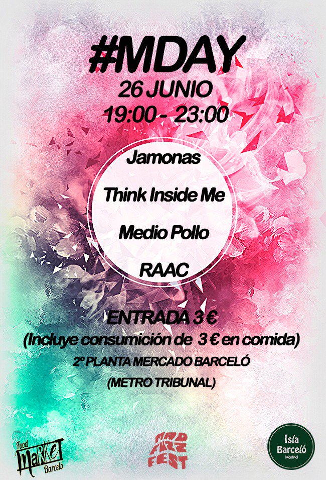 RafaThink's tweet photo. 26 J #MDAY @Think_Inside_Me  #acustico @MercadoBarcelo @madfuzzfest @WeAreJamonas @medi0pollo @Raac https://t.co/ack6882djv