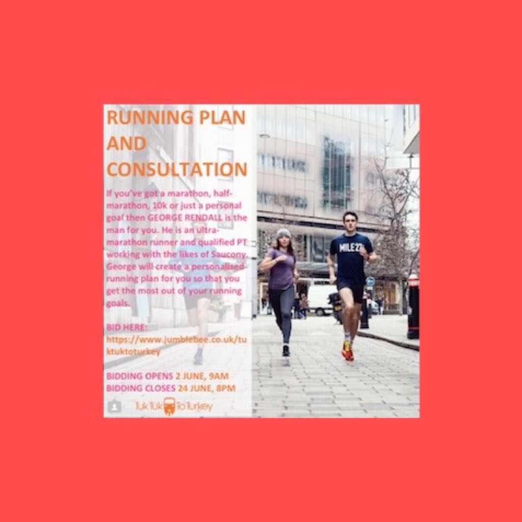 tuktuktoturkey's tweet photo. **ON-LINE AUCTION NOW LIVE**
Are you a runner or would you like to be?
LOT 39 is a consultation and bespoke running plan with @gr0817 George Rendall
Go to https://t.co/wL8ItuxVGB
#tuktuktoturkey #sudepaction #mile27 #georgerendall #auction #raceplan #running #epilepsy https://t.co/hFlKSu8PLi