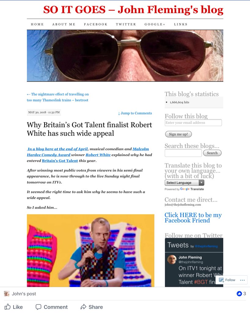 sanshui596's tweet photo. https://t.co/VsOK5b8glf
Read #latest @thejohnfleming #blog on why #RobertWhite has such wide appeal. @robertwhitejoke is in the #FINAL of @BGT TONIGHT 
#RobertWhiteisawinner IF YOU VOTE #autistic #aspergic #dyslexic #webfooted BUT #TALENTED #FUNNY, #FABULOUS #VOTE #LGBTQ #LGBT https://t.co/EbAPNejtSO