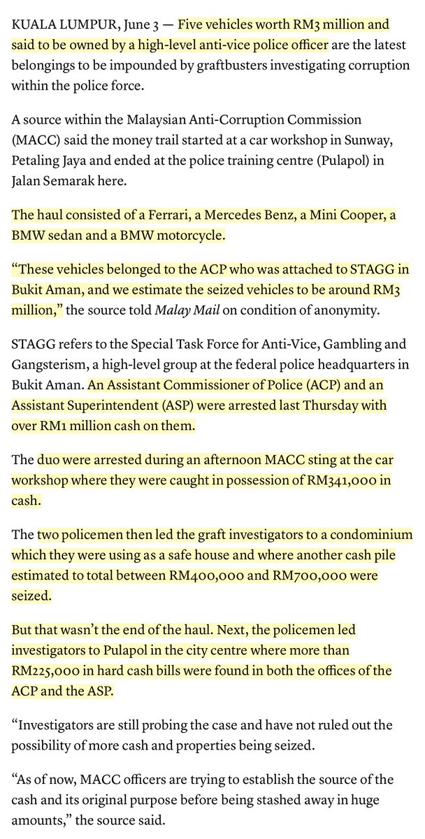 DefaltM8's tweet photo. A Ferrari, a Mercedes Benz, a Mini Cooper, a BMW sedan and a BMW motorcycle.

Also, ridiculous amount of cash.

All, owned by Bukit Aman Cops. The ACP and ASP for vice activities.

How can cops afford all these and have this amount of cash?

Corruption. https://t.co/fvLqdNjbV0