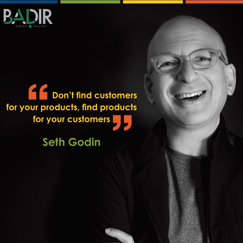 badirjo's tweet photo. “Don’t find customers for your products, find products for your customers.” – Seth Godin

#SocEnt #BADIRJO https://t.co/9oKBjTomGK