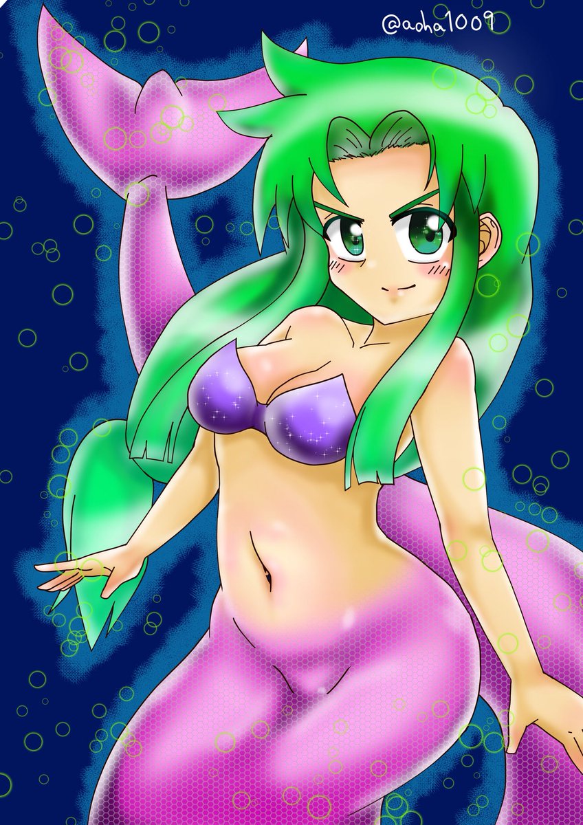 「隠密特捜くノ一忍者 ヤエちゃん人魚変化を描きましたデジタルに慣れていくため、「初」|日高あおは⛩illustrationのイラスト