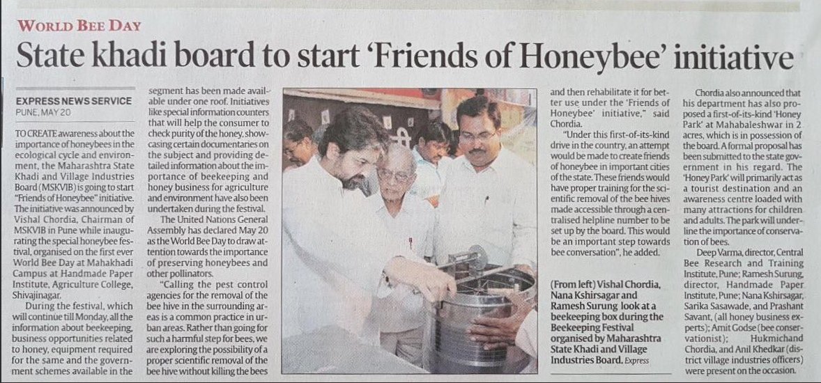 pa1vora's tweet photo. The #FriendsofHoneybees initiative by @mskvib - @vishalchordia77 will play an exemplary role in conservation of honeybees .. #Maharashtra will make #India proud globally thru this.. Thank you media @Dev_Fadnavis @Subhash_Desai @narendramodi @girirajsinghbjp @SMungantiwar @UN https://t.co/OreA026PCR