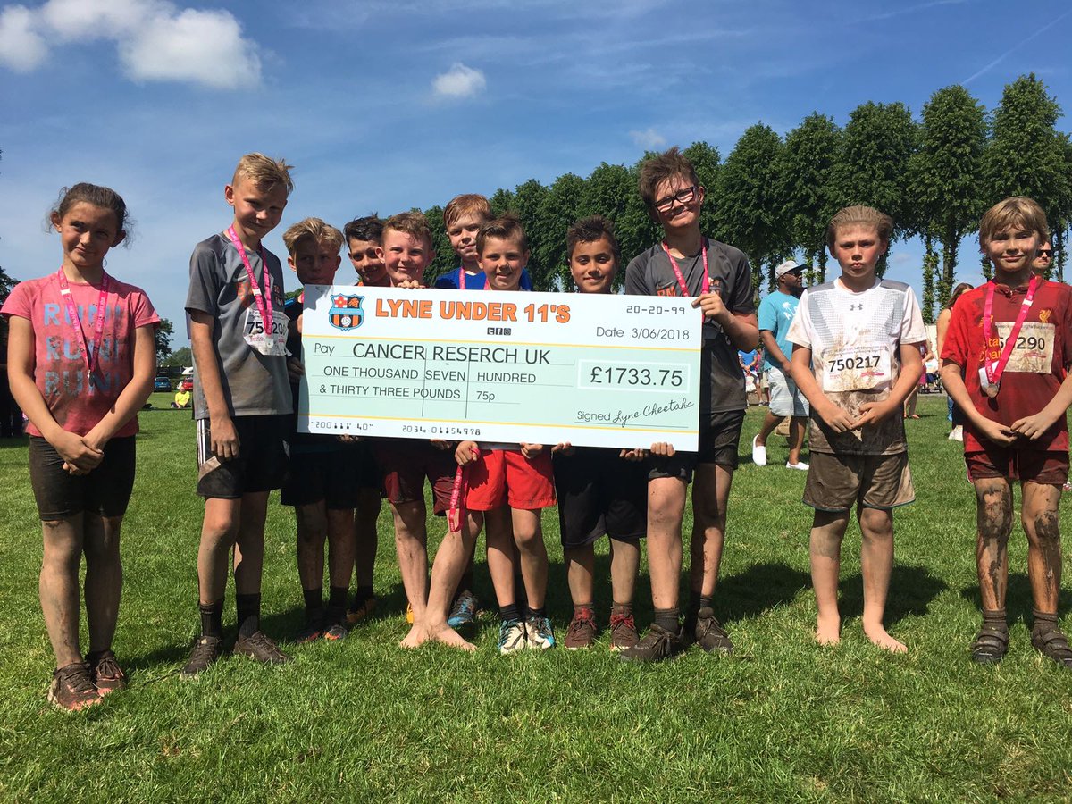 addlestonefc's tweet photo. Members of Lyne F.C Cheetahs U11’S team and friends raised a fantastic sum of money for cancer research U.K by completing the Windsor Pretty Muddy Kids 2018. You can’t help but be proud of these kids for raising the fantastic sum of £1733.75 @CR_UK  @surreyfa https://t.co/cXydsShs6e