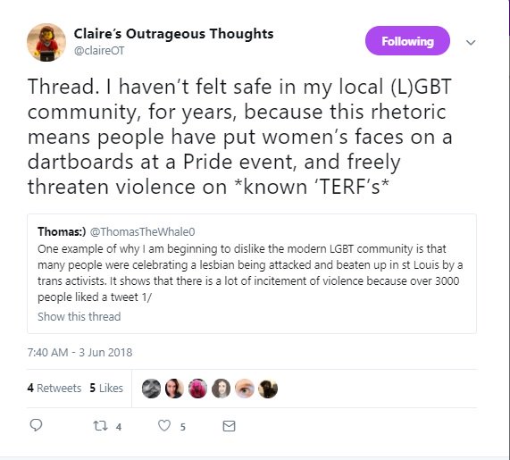 Some women now feel unsafe at pride and are being threatened...